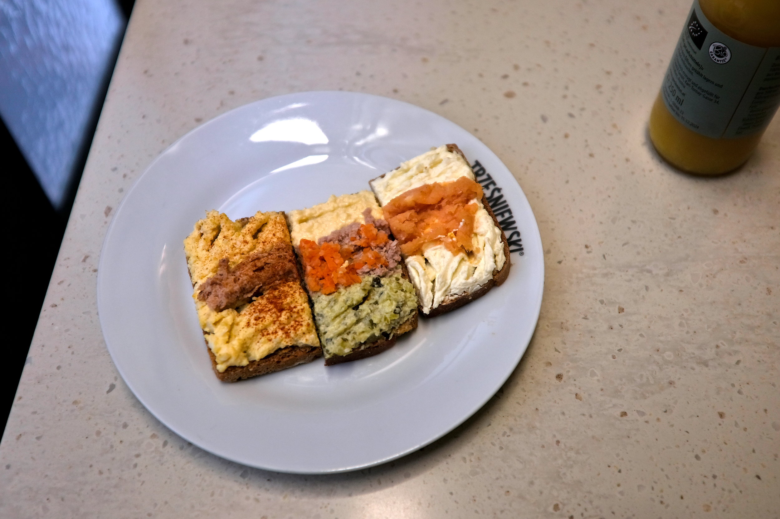 A trio of open-faced sandwiches from Trzesniewski