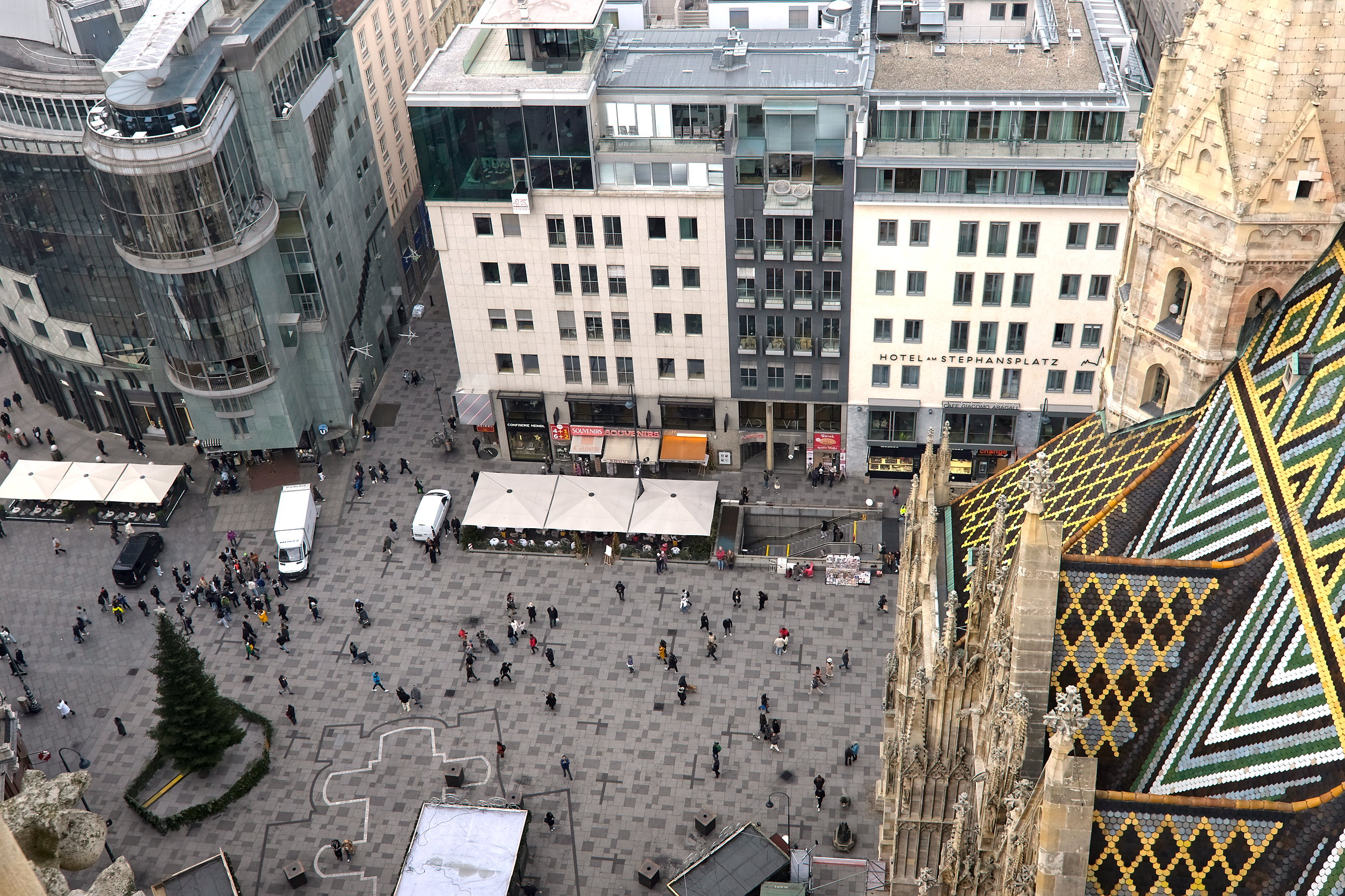 View of the Christmas Market at St. Stephen's Cathedral from above