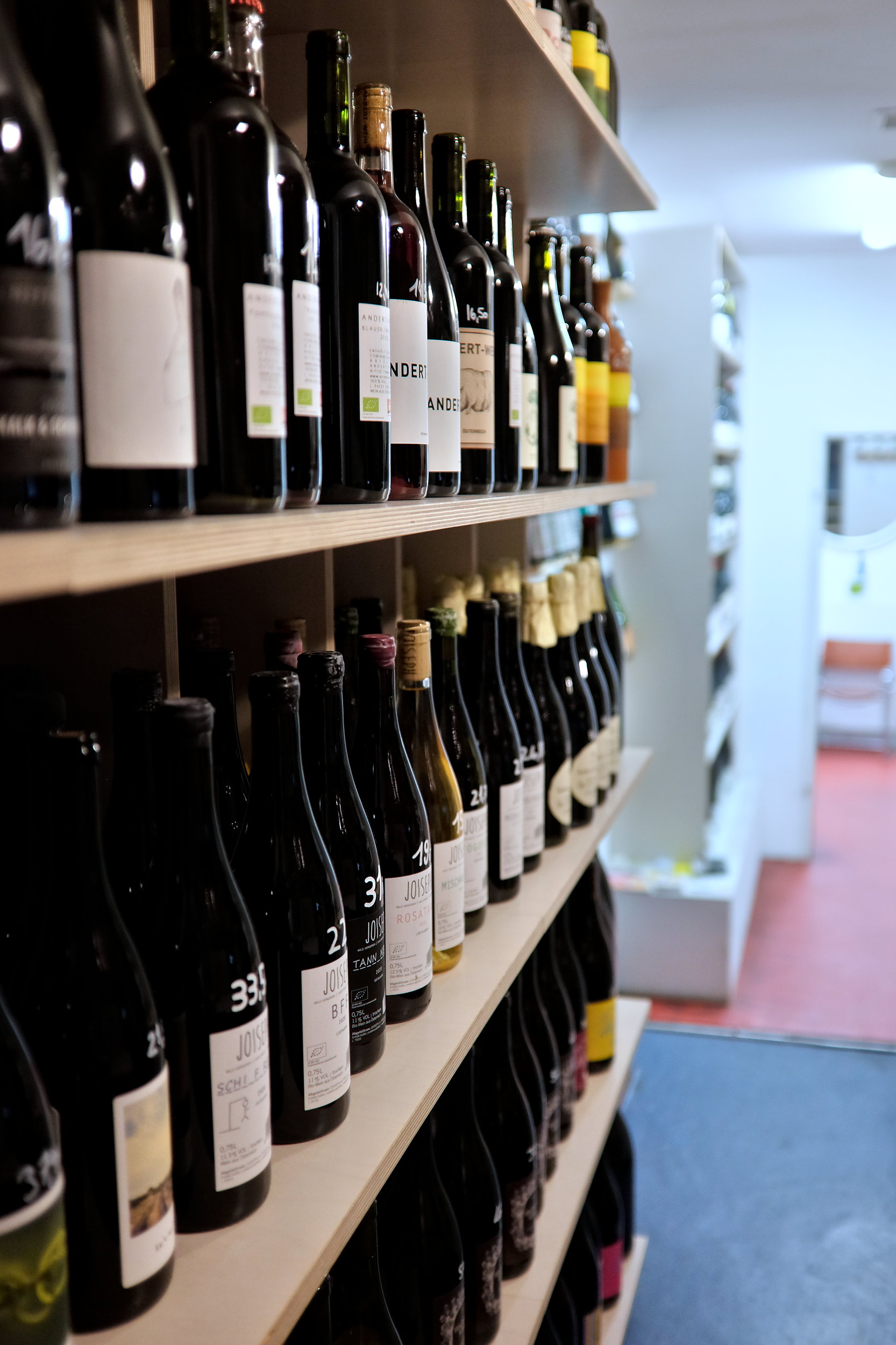 A shelf of Austrian wine