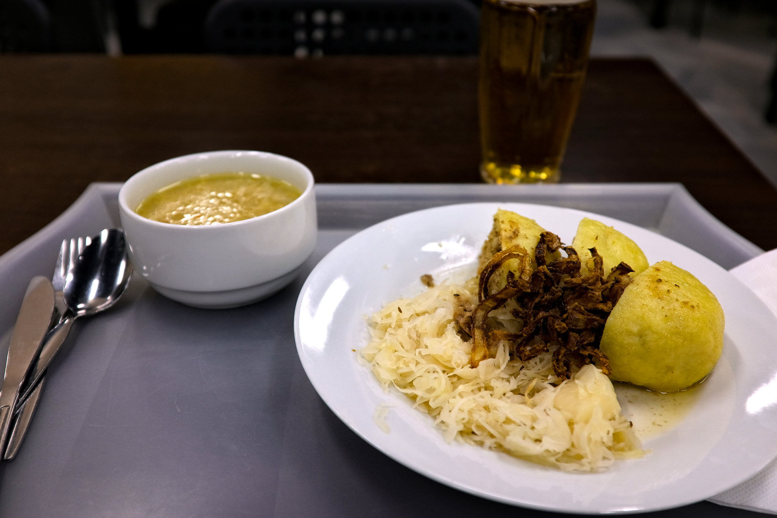 Potato dumplings filled with meat at Jídelna Světozor