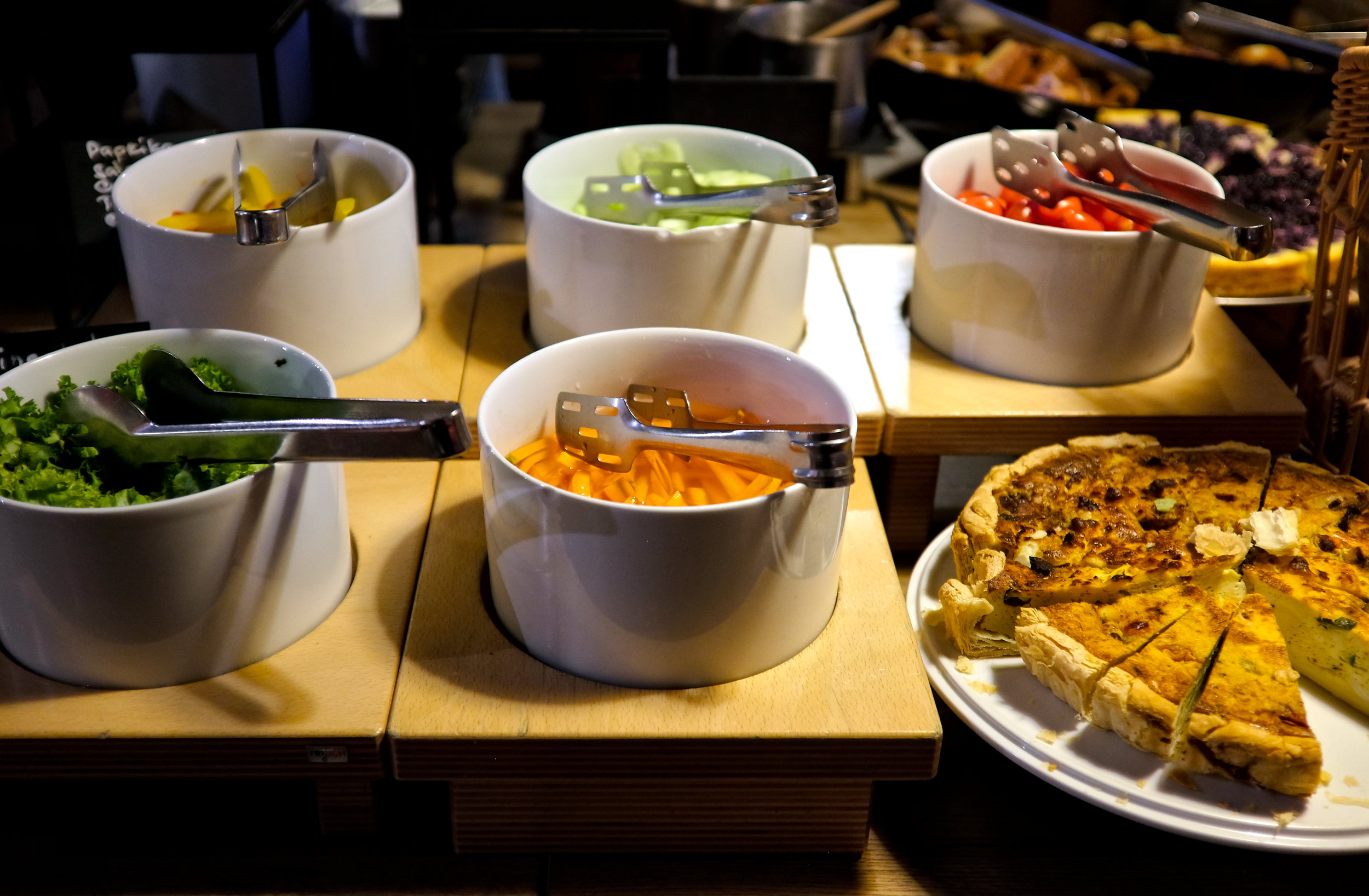 A quiche and salad items at Pentahotel Prague