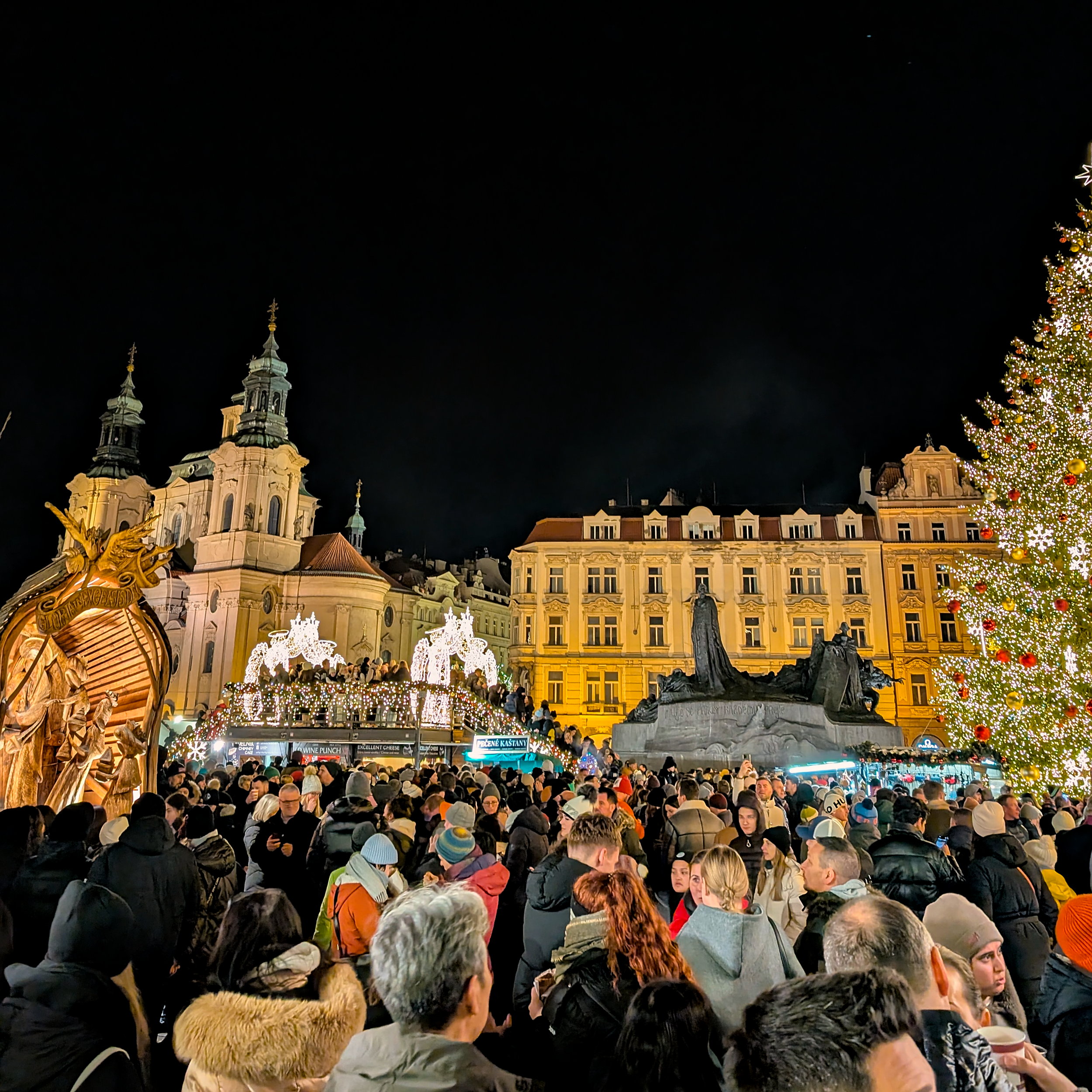 A crowd at the Old Town Market in Prague