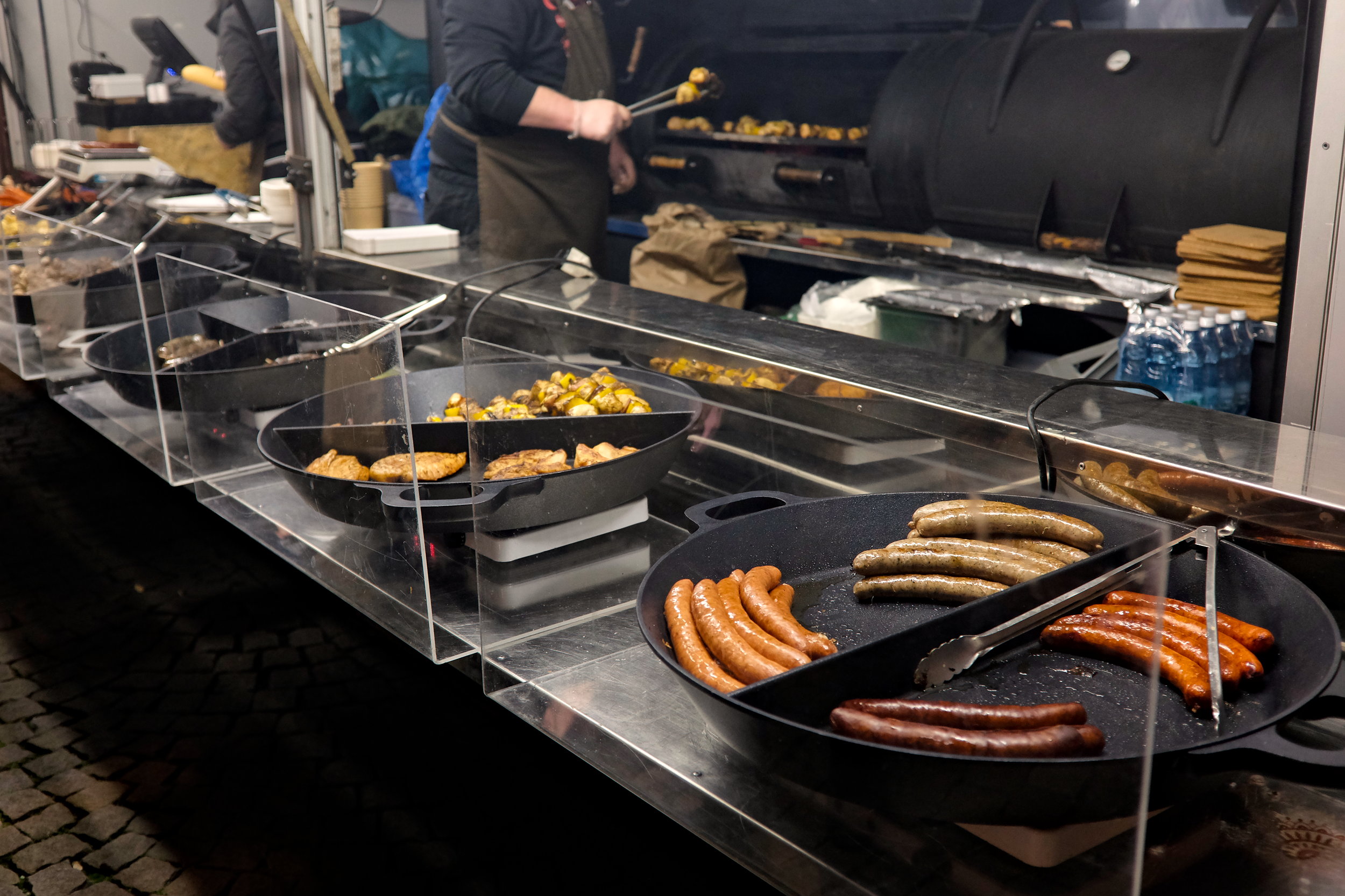 Sausages at a Prague Christmas market