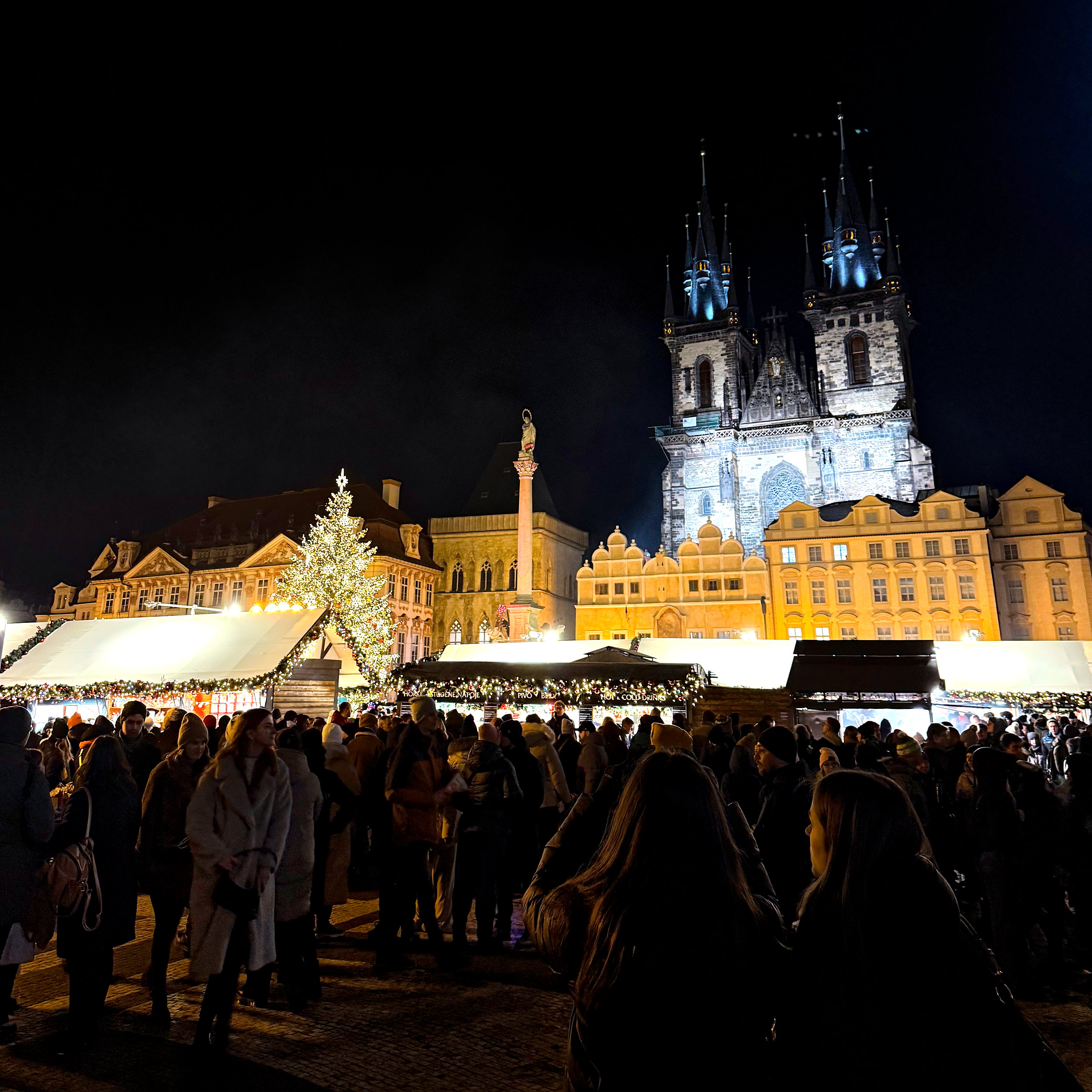 A crowd at the Old Town Square Christmas market in Prague