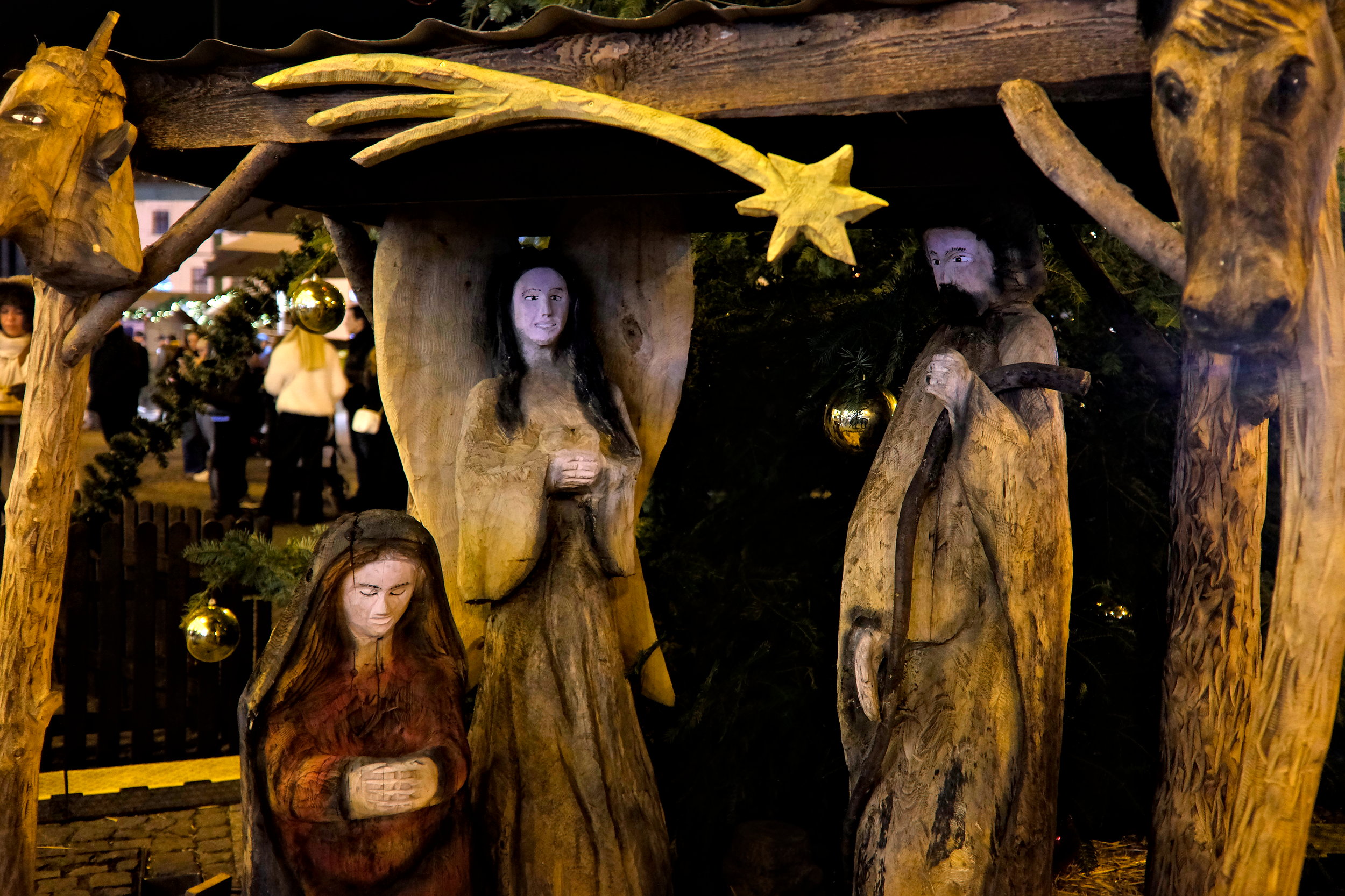 A nativity scene at a Prague Christmas market