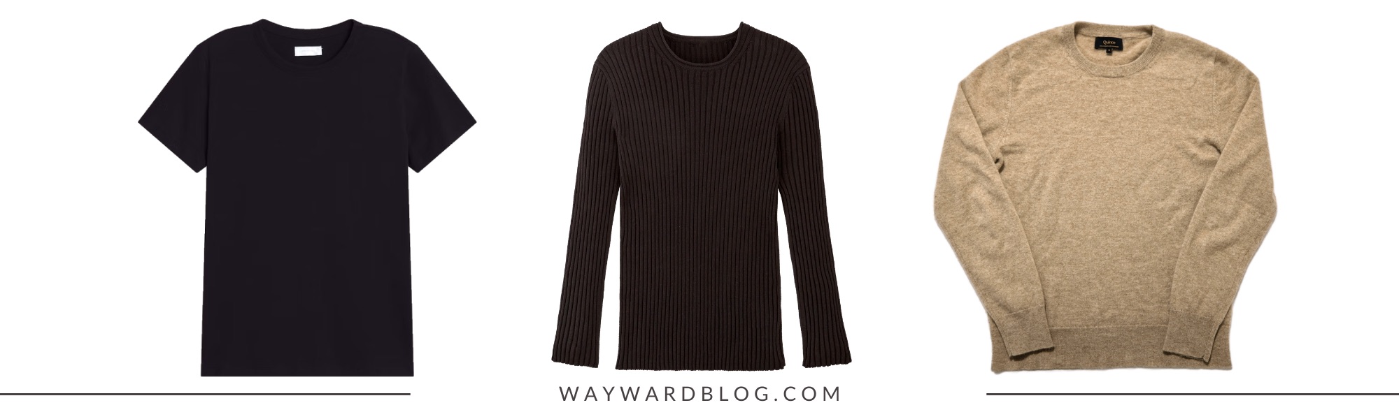 Two black tees and an oatmeal cashmere sweater