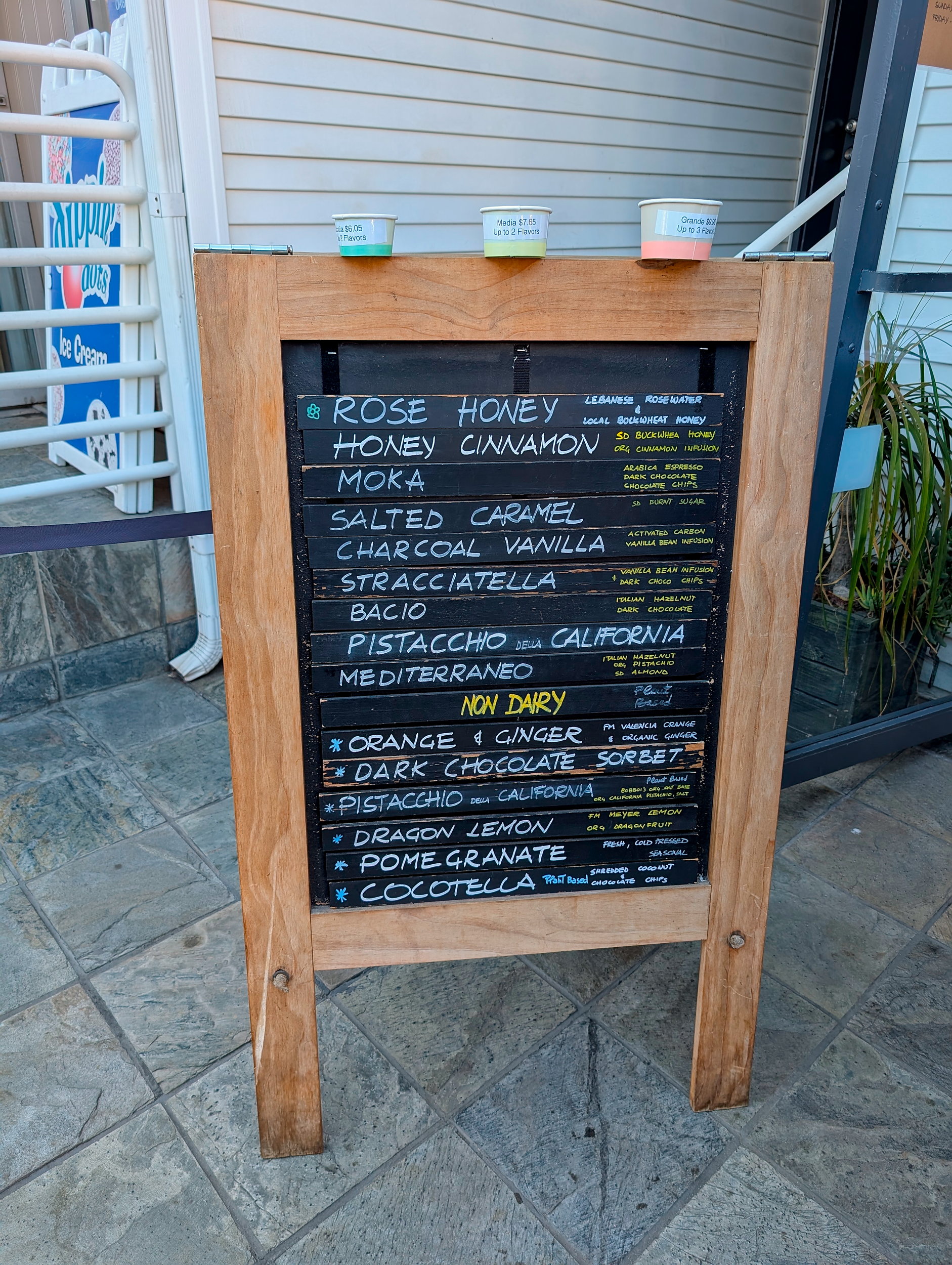 The menu at Bobboi Natural Gelato