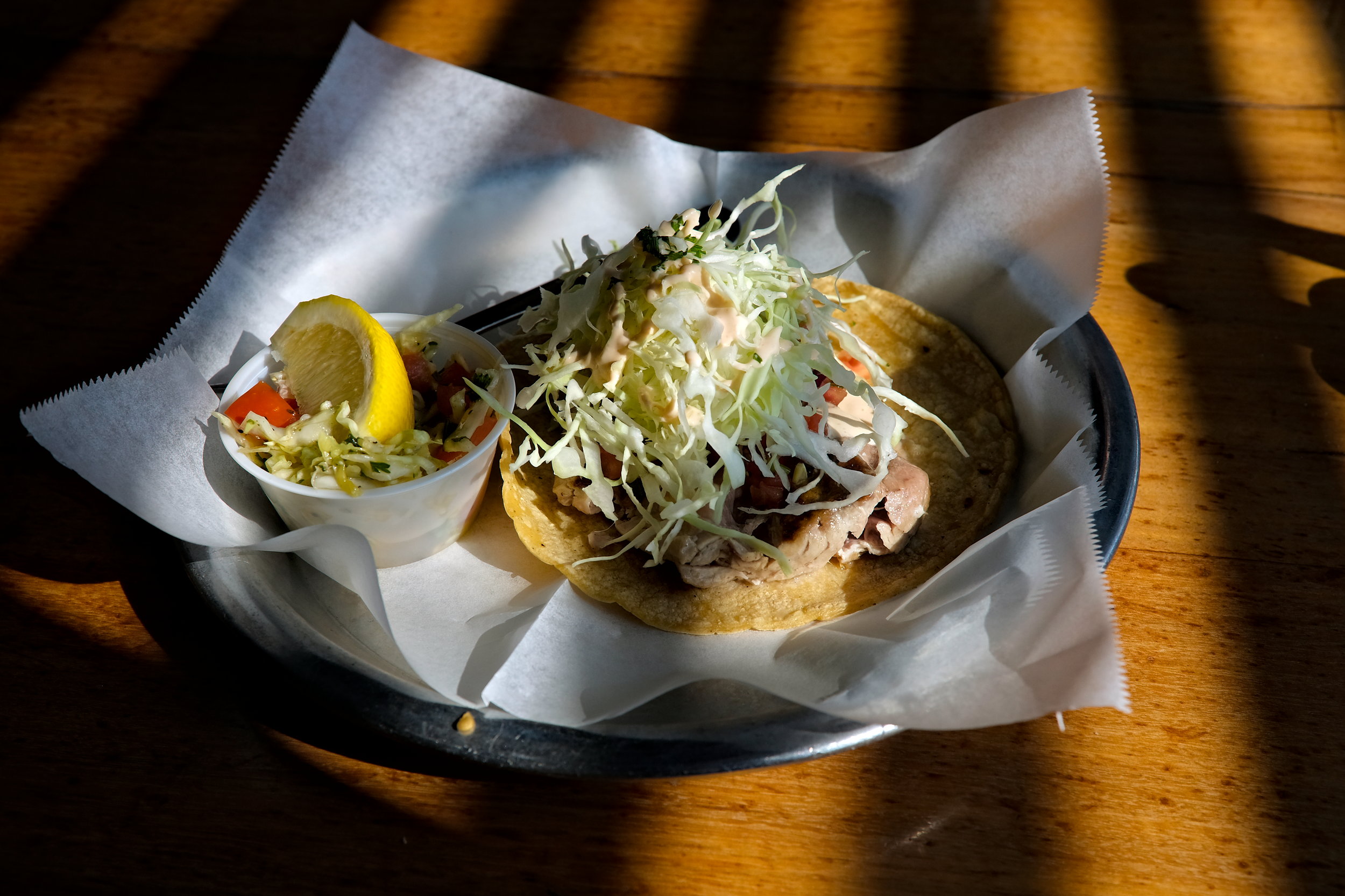 A fish taco at El Pescador Fish Market