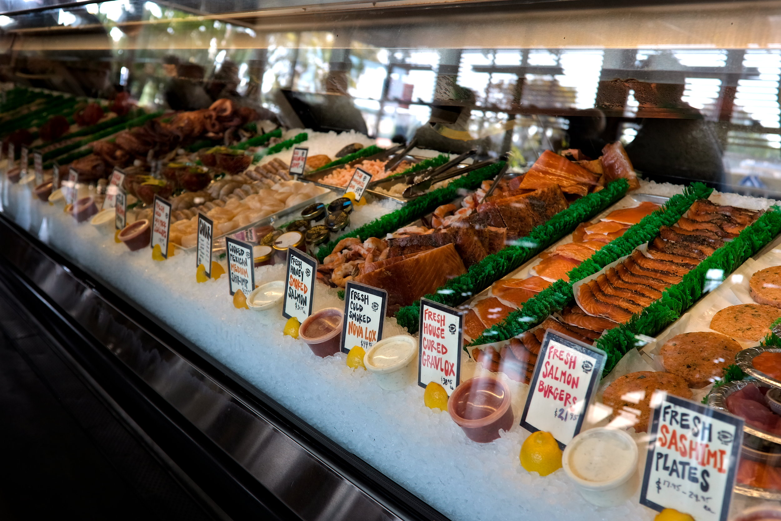 Fish in the case at El Pescador Fish Market