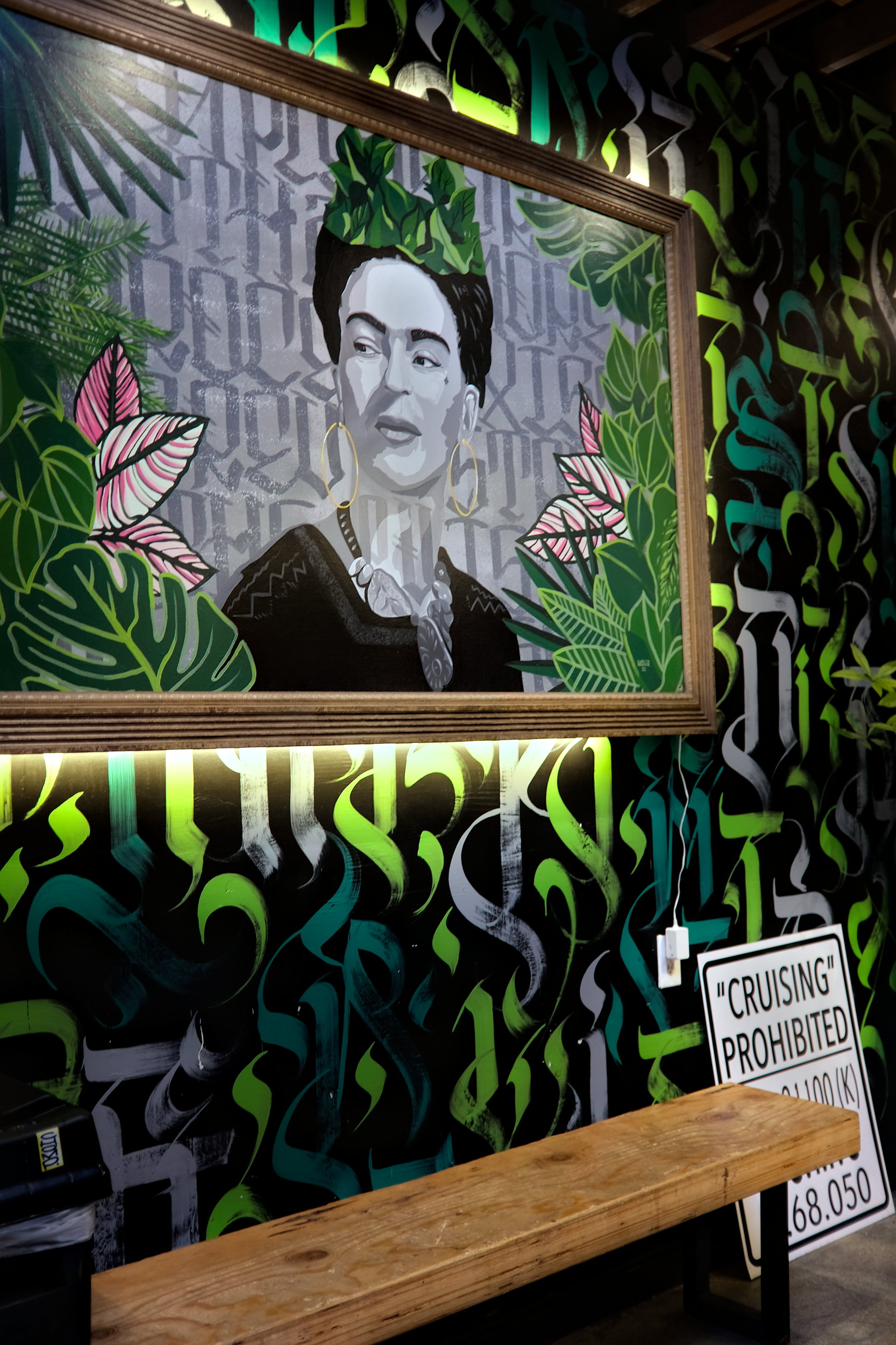 An artwork featuring Frida Kahlo at Por Vida in San Diego