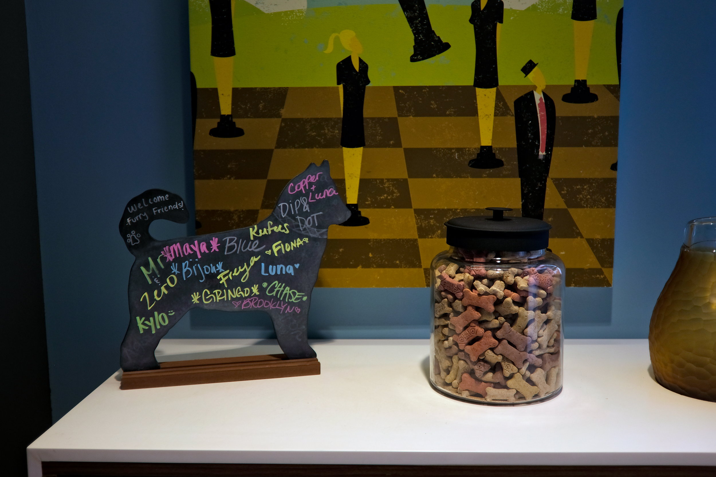 Dog treats in a jar at Hotel Z