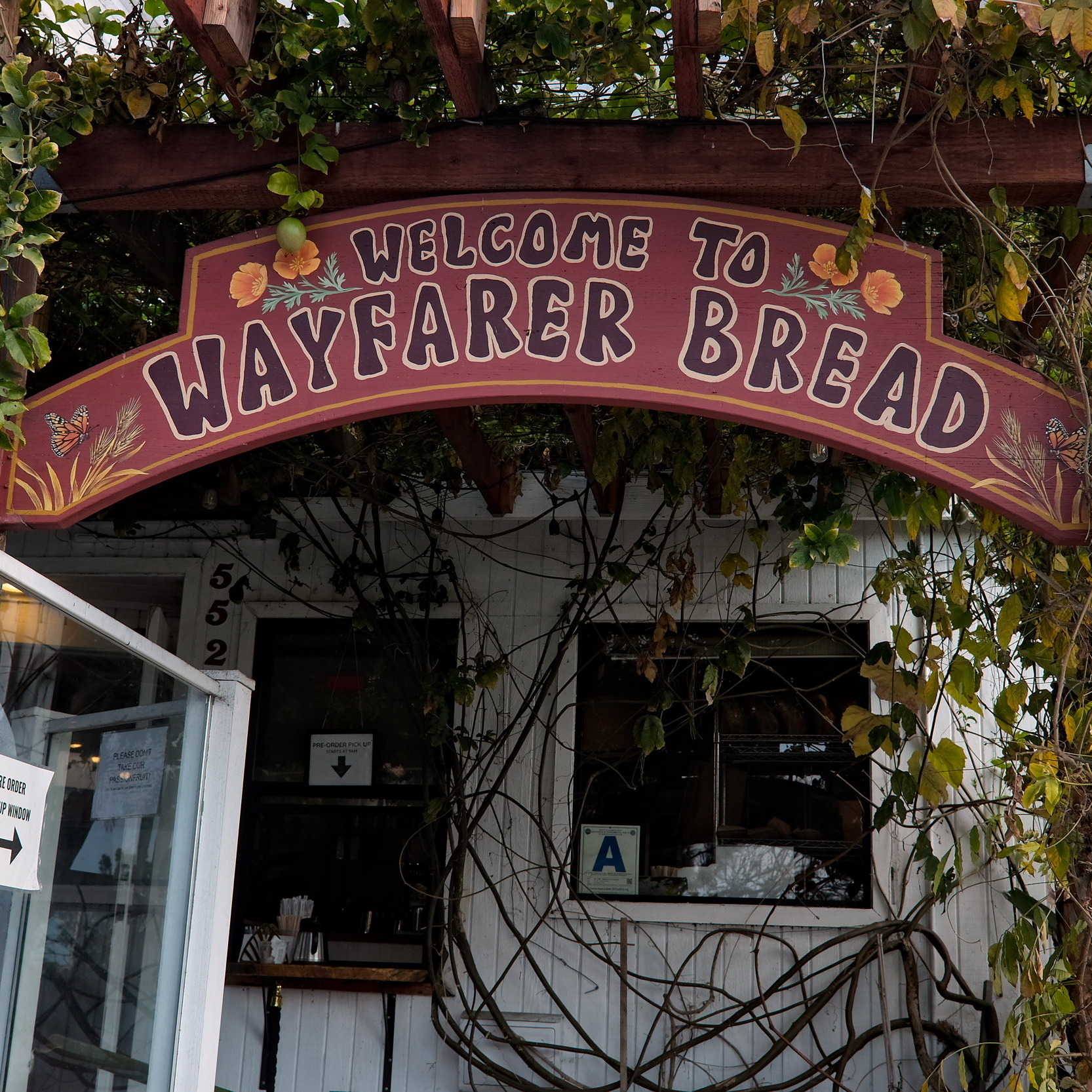 The sign at Wayfarer Bread in La Jolla